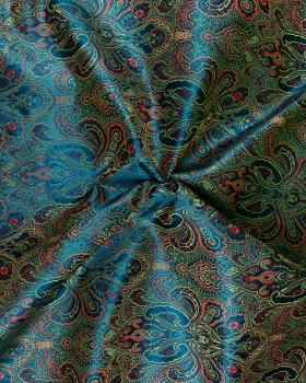 Satin jacquard Indien paisley Bleu Canard - Tissushop